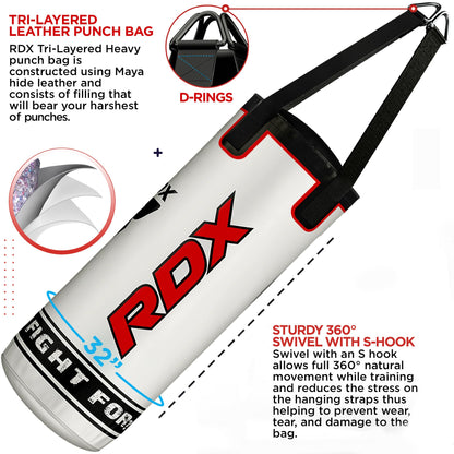 RDX Kids Punch Bag with Boxing Gloves, 2FT Unfilled Hanging Set, Maya Hide Leather, MMA Muay Thai Punching Kickboxing Karate Training Grappling