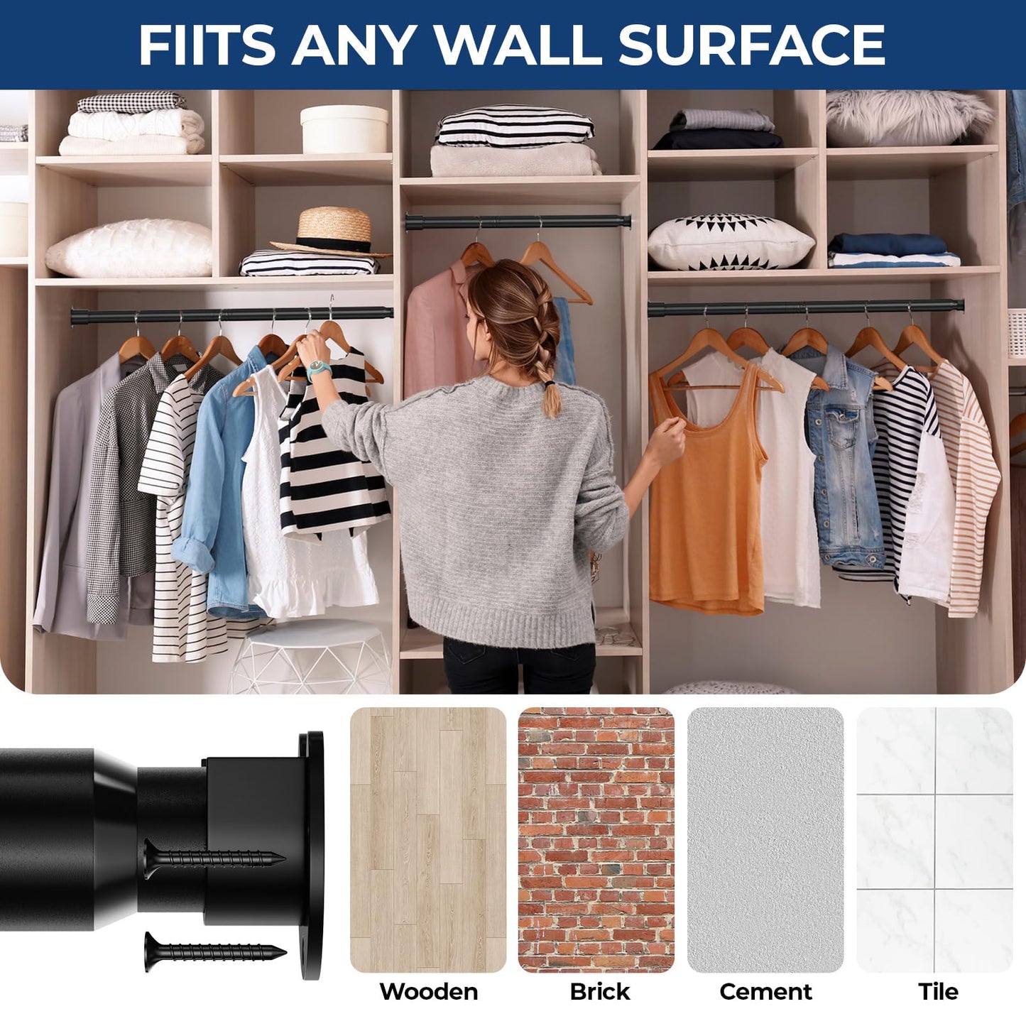 Mavivegue Wardrobe Rails and Fittings, 43-107cm Adjustable Clothes Rail