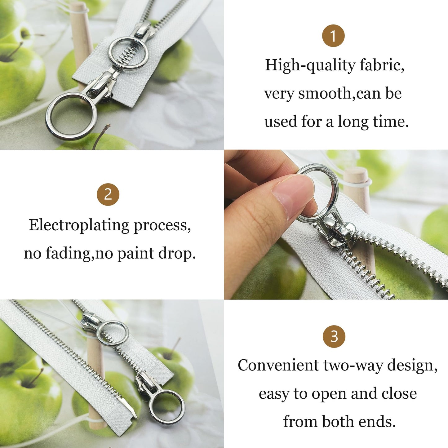 XCSJ #5 Zipper, Metal Zip, 2-Way Separable Sewing for Jackets, Coats, Down Jacket, Suitcase, Tent, Bag, DIY Sewing Craft (White, 70 cm)
