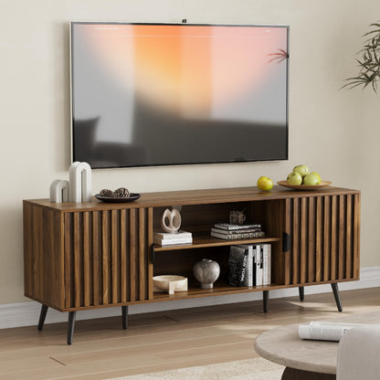 Smart FENDEE 135cm TV Stand, TV Console for TV up to 55 Inch, Mid Century Modern Entertainment Center with Fluted Doors and Adjustable Shelf for