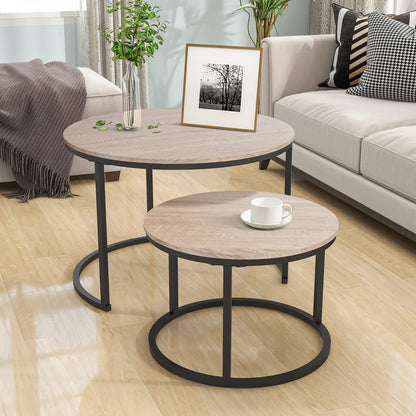 HOJINLINERO Black Round Coffee Table Set of 2 Side/End Table for Living Room, Bedroom Decorations