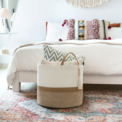 Mkono Woven Storage Basket for Blanket, Toys Plant Organizer, 16"W x 13.8"L