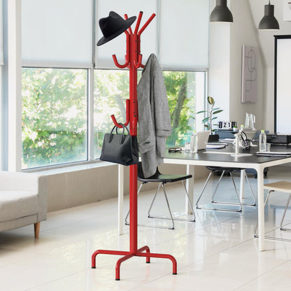 Simple Houseware Standing Coat and Hat Hanger Organizer Rack, Red