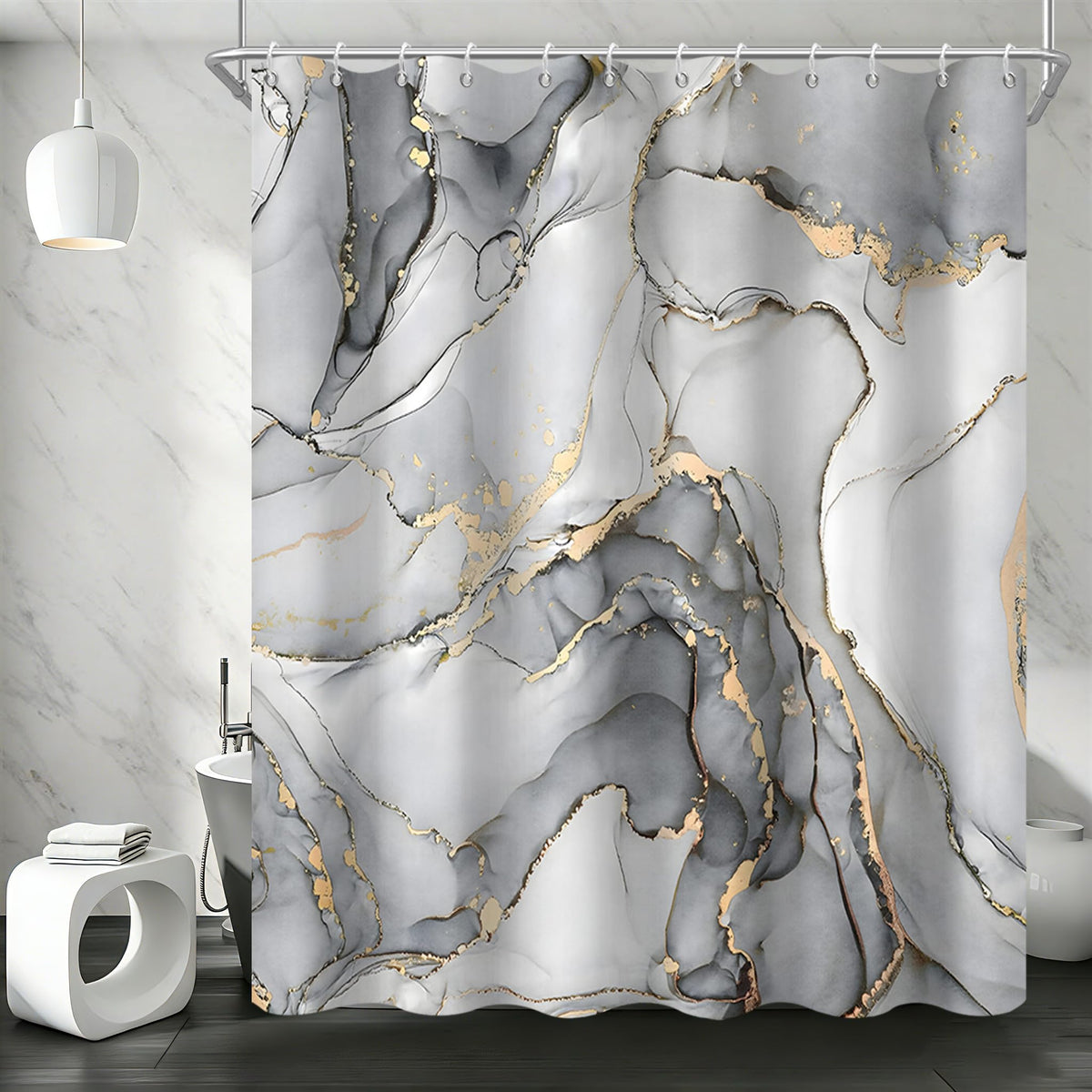 GCIREC Shower Curtain, 180x200cm, Light Gray Ombre Modern Abstract Art Marble Waterproof Fabric Machine Washable Bathroom Curtain with Hooks
