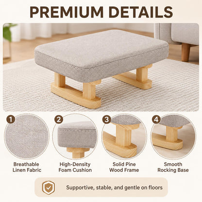 KASURE Ottoman Footstool with Wooden Legs, 41x30x18cm Pouffe Footrest with Removable Washable Cover, Solid Wood Legs Anti-Slip