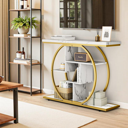 Pampaic Console Table, Hallway Table with 5-Tier Storage Shelves,105 x 30 x 80 cm, Entryway Table with Adjustable Foot Pads