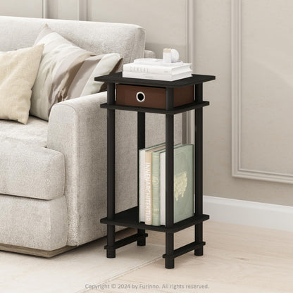 Furinno TURN-N-TUBE Side Table, 3-Tier End Table with Storage Bin, Open Shelf Night Stand, Bedside Table, Toolless Assembly, for Living Room, Bedroom