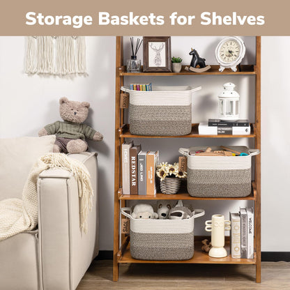 TIMEYARD 3 Pack Storage Baskets for Shelves Rope Woven Basket White Brown