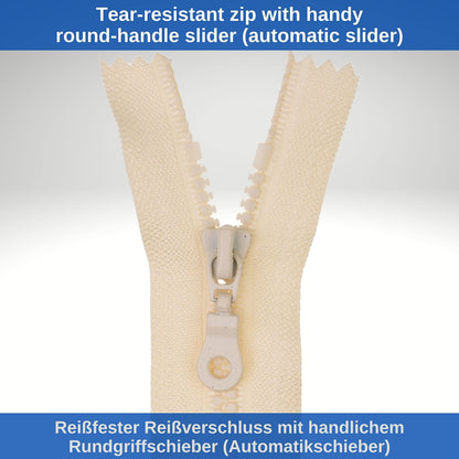 Non-Divisible Zip, 2 Pieces, 45 cm Rail Length, in Beige, #3 Zip Size, 4.5 mm Rail Width, 30 mm Tape Width, Replacement Plastic Zip