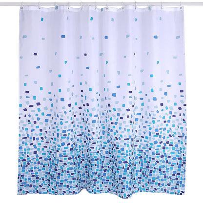 VIROSA Mosaic Blue Shower Curtain for Bathroom Anti Mould, Mildew Resistant | Size 180x180 cm (71 x 71 Inch) | Water Repellant Fabric | 100% Polyster
