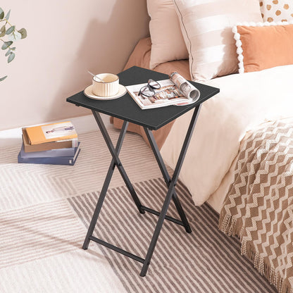HOOBRO Folding Side Table, TV Tray Table for Eating, Small Industrial Sofa Snack Foldable Table for Small Spaces, Space-Saving, Black EBB27BZ01