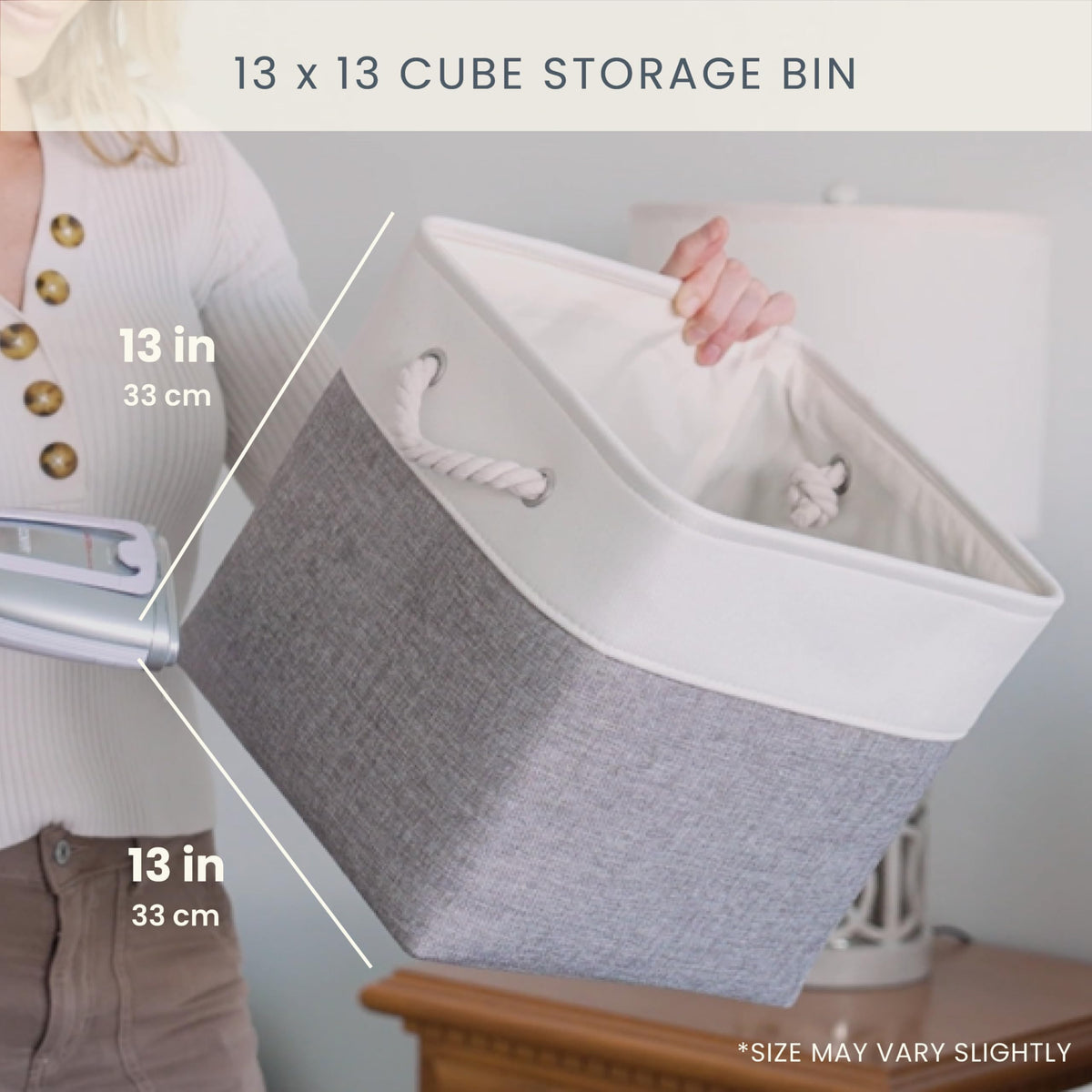 OrganiHaus Fabric Storage Boxes, Set of 3 Foldable 33X33 Cube Organiser Bins with Rope Handles for Shelves, Nursery & Closet