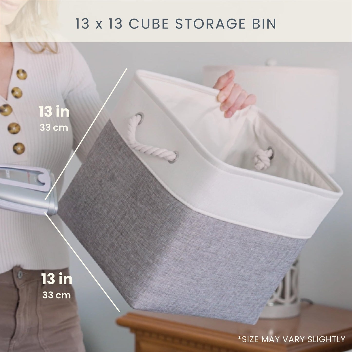 OrganiHaus Fabric Storage Boxes, Set of 3 Foldable 33X33 Cube Organiser Bins with Rope Handles for Shelves, Nursery & Closet