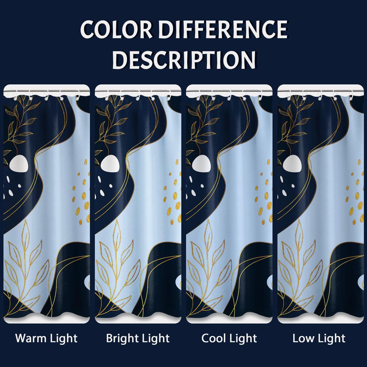 LanZanthic Navy Blue and Gold Shower Curtains for Bathroom Dark Blue Modern Boho Wet Room Shower Curtain with hooks, Mould Proof Resistant