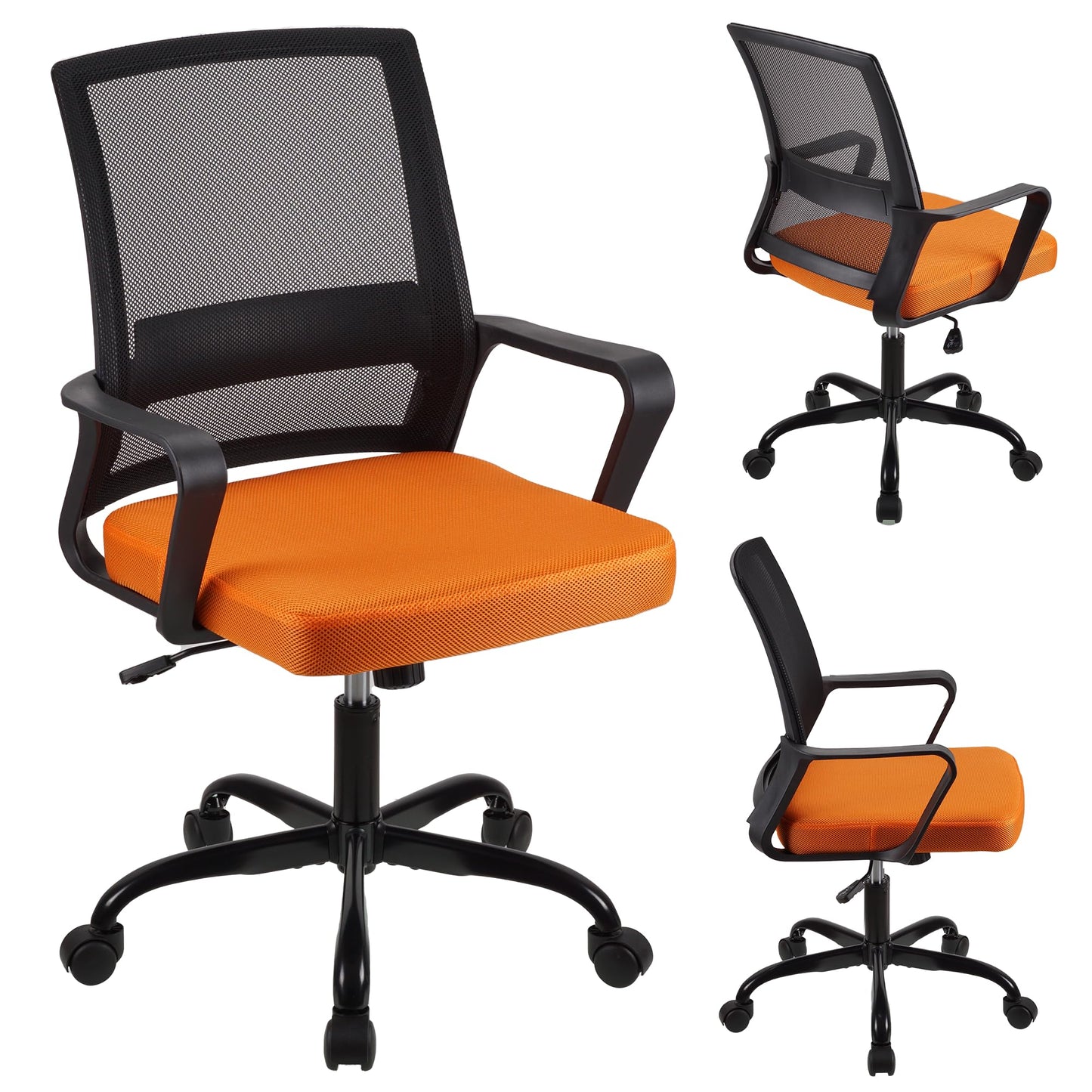T-THREE.Adjustable office chair, ergonomic mesh swivel seat, with lumbar support, height adjustment, 360° rotation, and tilt function