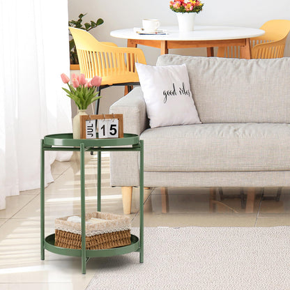 danpinera 2 Tier Metal Side Table with Removable Tray, End Table Outdoor Side Table Small Accent Table