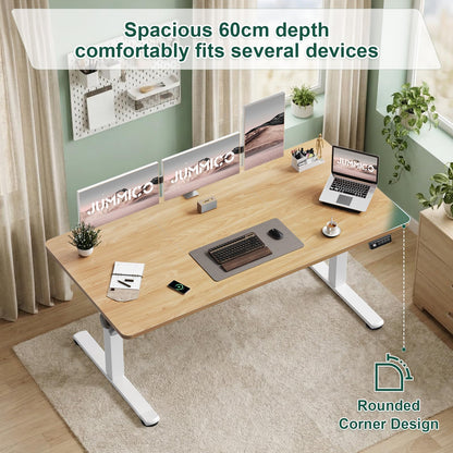 JUMMICO Electric Standing Desk 140 x 60 cm Home Office Height Adjustable Desk, Computer Lift Table with Smart Panel