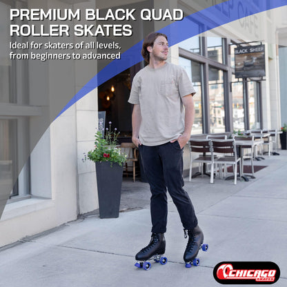 CHICAGO SKATES Men's Classic Roller Skates - Premium Black Quad Rink Skates