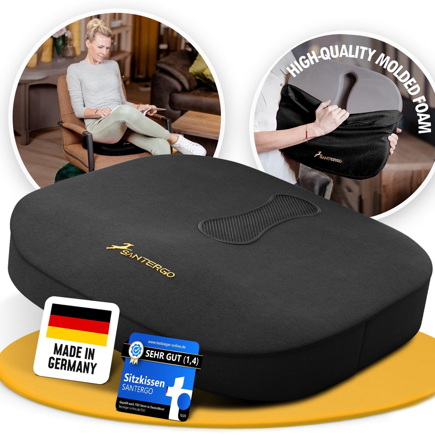 SANTERGO Orthopedic Seat cushion [PATENTED & STABLE] Lumbar Coccyx | Seat cover office chair car wheelchair | seat cushion, ergonomic back cushion