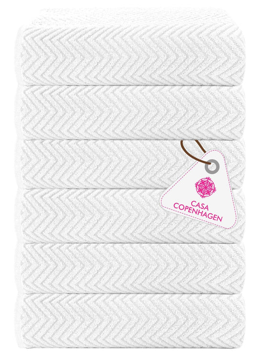 CASA COPENHAGEN Wave Textured 6 Piece Small Bath Towel Set - White, 550 g/m?, 6 Piece Small Bath Towels, Cotton Towels Rough and Tough Use, Gift Set