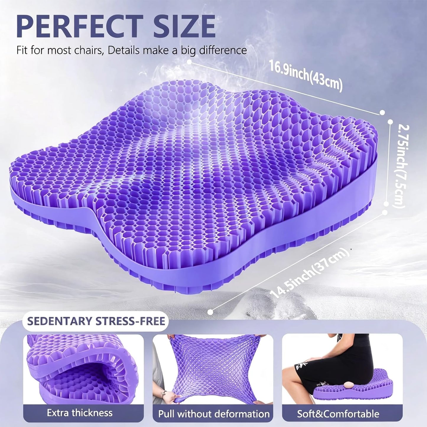 Gel Seat Cushion, Honeycomb Office Chair Seat Cushion Pads for Long Sitting