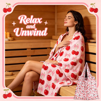 QuidToyzian Cherries Cotton Beach Towel，Fruit Pattern Towel, Absorbent Quick Dry & Skin-Friendly For Beach, Pool, Travel, Camping, And Home Lounger