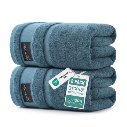 REDKISS 2-pack Blue Large Bath Towels-160 x 80CM Cotton Luxury Thick Towel
