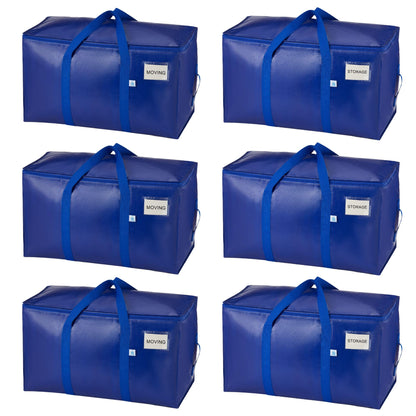 VENO 6 Pack Extra Large Moving Bags with Zippers & Carrying Handles, Heavy-Duty Storage Tote Moving Boxes for Space Saving (Blue-6 Pack)