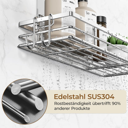 Shower Shelf 2-Pack SUS304 Stainless Steel With 2 Hooks Self-Adhesive Pads