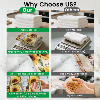 CUTHOLLOW 2 Pcs Countryside Sunflowers Hanging Kitchen Towels with Loop