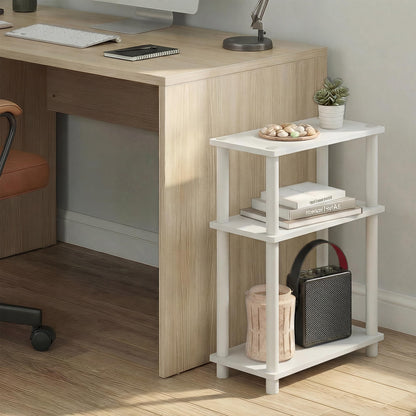Furinno TURN-N-TUBE Narrow Side Table, 3-Tier Rectangular Modern End Table with Storage Shelf, Slim Toolless Assembly Nightstand, Night Stand