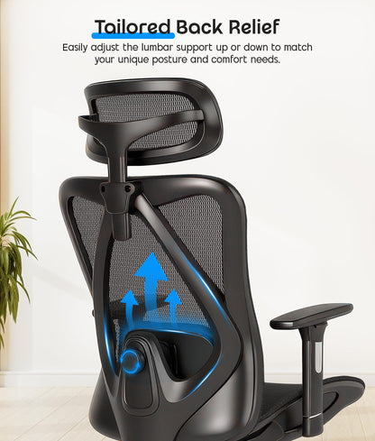 CHI ENERGY Ergonomic Desk Chair, High Back Office Chair with Adjustable Lumbar Support, Headrest and Armrests, Reclining Executive Swivel Chair