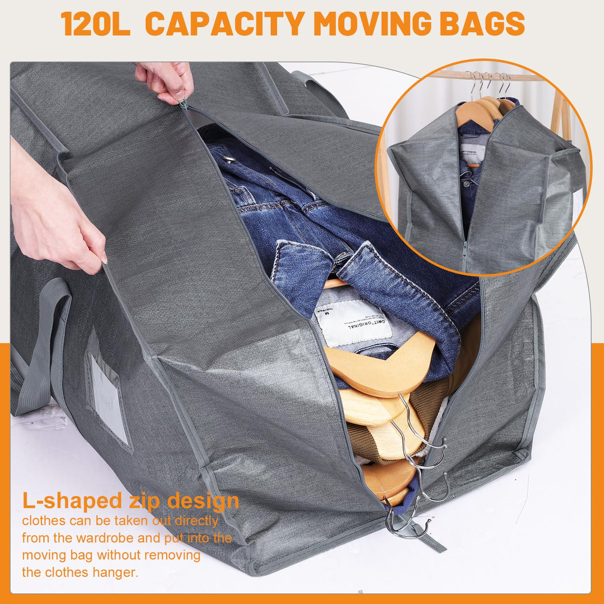 Dntorx 6 Pack 120L Moving Bags and Storage Bag Dorm Moving Essential, Gray