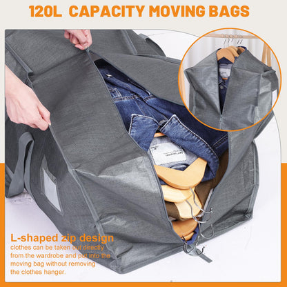Dntorx 6 Pack 120L Moving Bags and Storage Bag Dorm Moving Essential, Gray