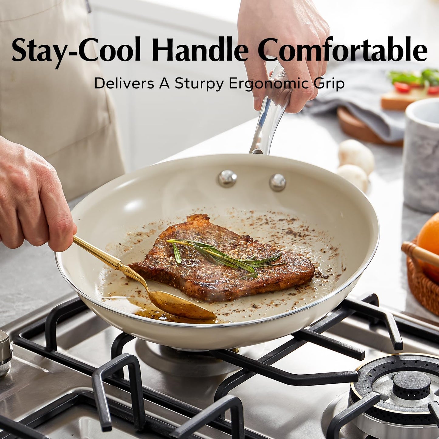 Redchef Nonstick Frying Pan Skillet 24cm, Ceramic Non-Stick Saute Pans, 9.5'' Cooking Fry Pan with Stay Cool Handle, All Stovetops (Gas, Electric &