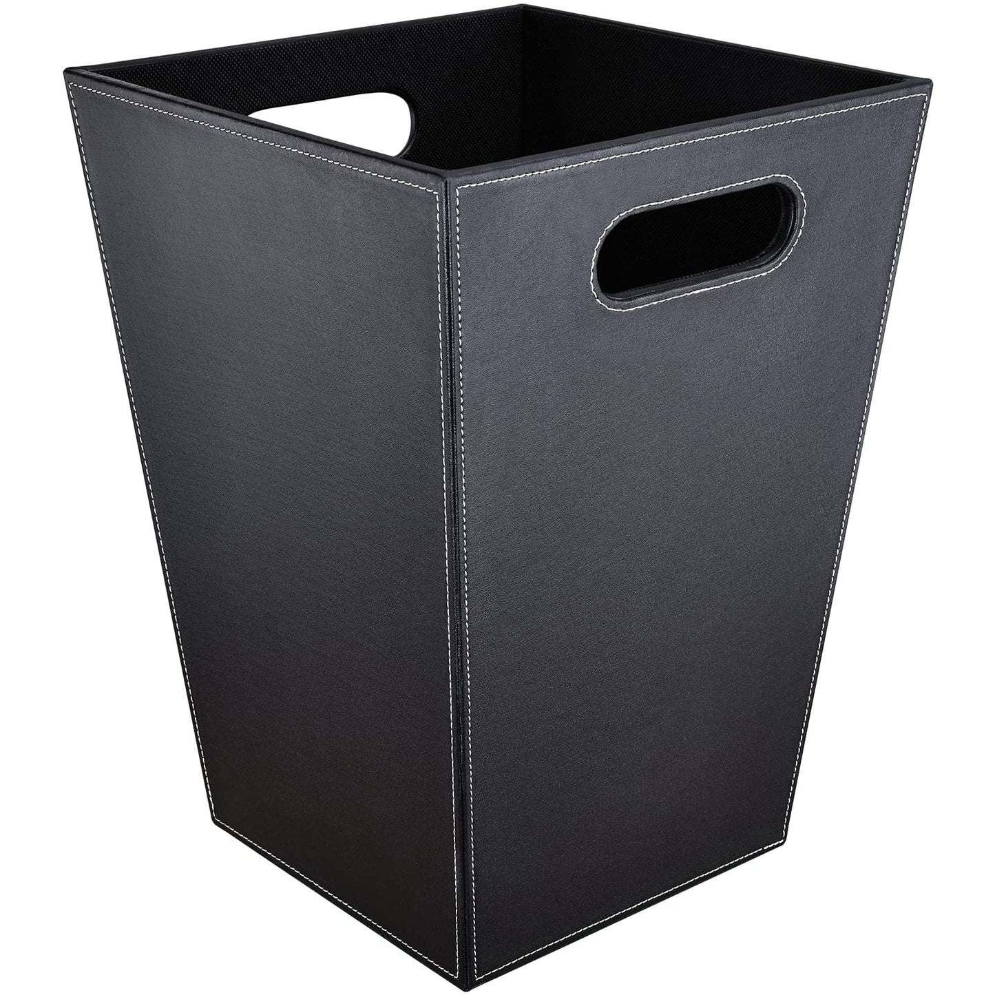 GORESE Office Square Waste Paper Bin Leather Modern Design Waste Paper Bin for Kitchen, Bathroom, Office (Black)
