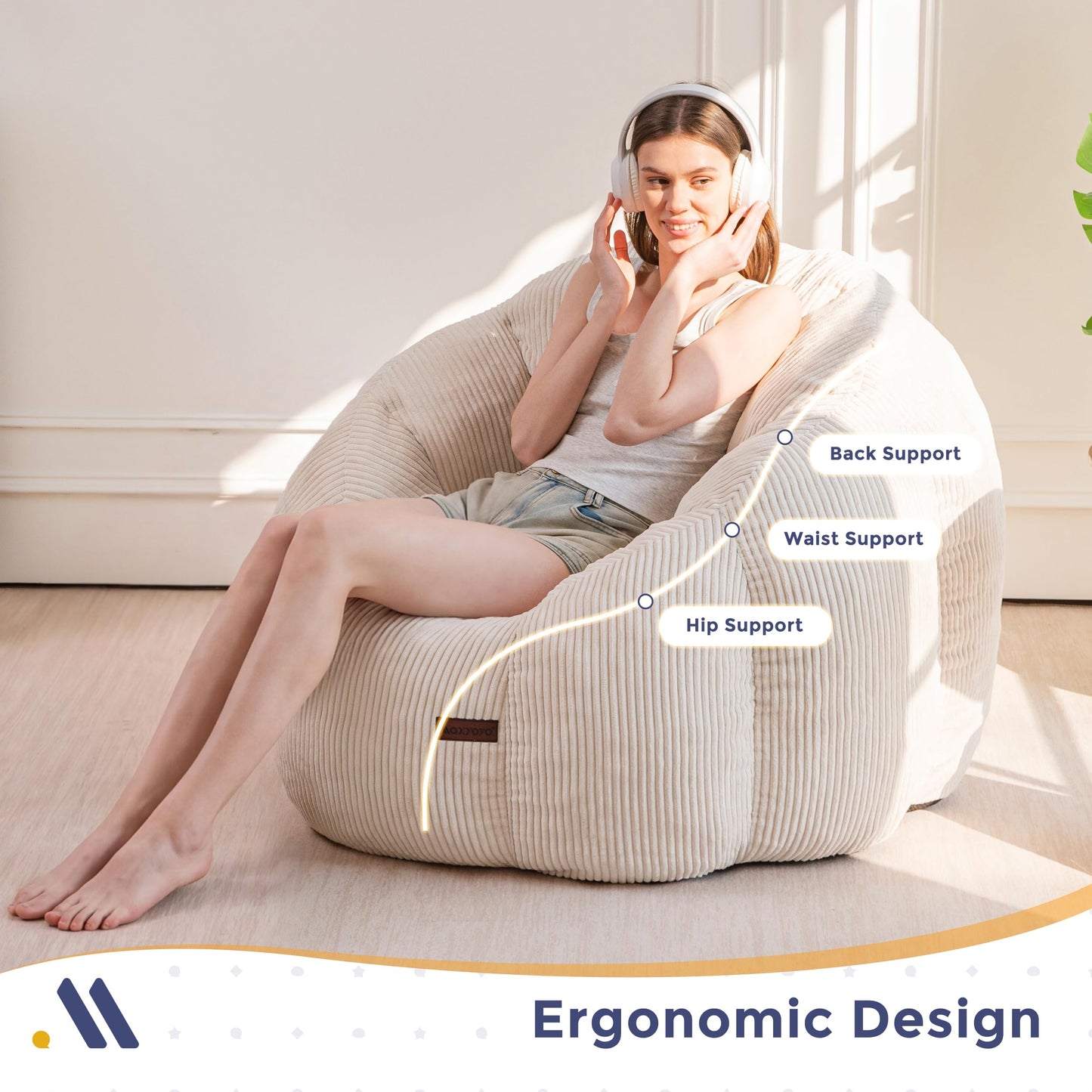 MAXYOYO Bean Bag Chair,Pumpkin Shaped Bean Bag Sofa Includes Filling,Comfy Corduroy Beanbag Sofa for Living Room Bedroom