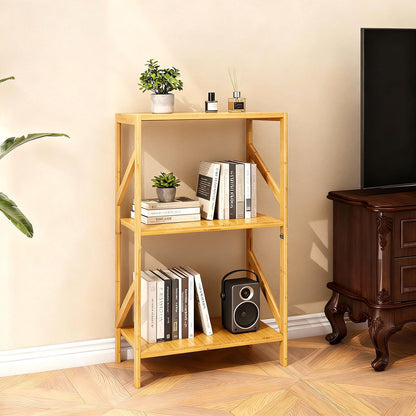 EIUTQRU Bamboo Bookshelf, 3 Tier Rustic Style Bookcase, Multifunctional Narrow Shelving Unit Storage Rack for Living Room, Garage, kitchen, Office