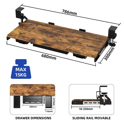 ETHU Under Desk Keyboard Tray with Storage Drawers 68x30cm