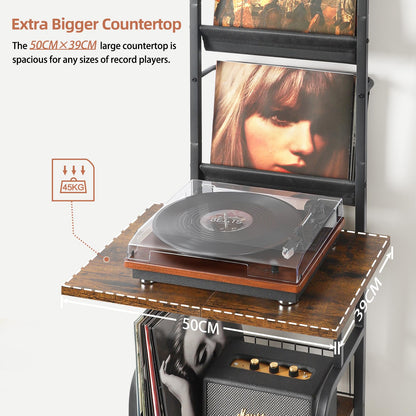 Bikoney Record Player Stand with Vinyl Storage for 200 LPs