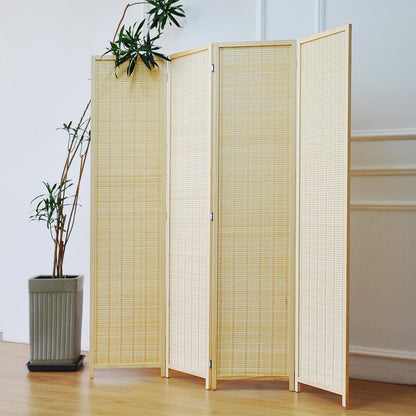 Furnnylane 4 Panel Bamboo Room Divider and Folding Panel Screen,Bamboo Panel Divider for Room Separation,Beige,170 cm H x 156 cm W