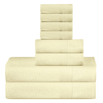 SweetNeedle Supreme Premium 500 GSM 8 Piece Towel Set, 100% Cotton, Machine Wash, Double Stitched, Strong Hem & Highly Absorbent for Bathroom