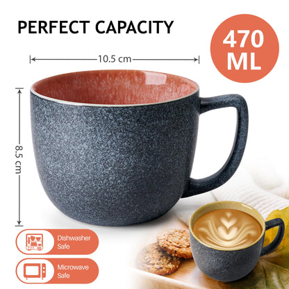 MIAMIO - 6 x 470 ml Coffee Cups/Mug Set/Coffee Cup Large/Modern Stoneware Coffee Mugs - Las Palmitas Collection