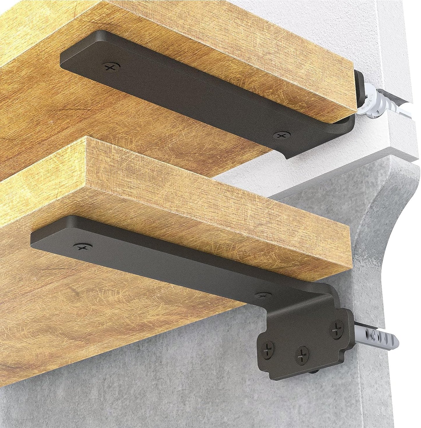 WELDUN 6 Pack Floating Shelf Brackets 20 cm, Heavy Duty Shelf Brackets for Shelves, Black Coated Metal Wall Shelf Support Brackets, 75KG Load Capacity