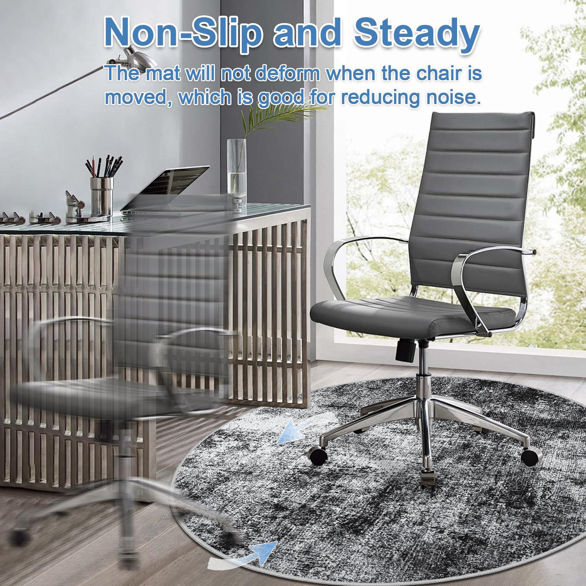 Capslpad Office Chair Mats for Hardwood Floor ø120cm Round Non-Slip Modern Abstract Home Multi Purpose Chair Mat Low Pile Floor Protector Chair