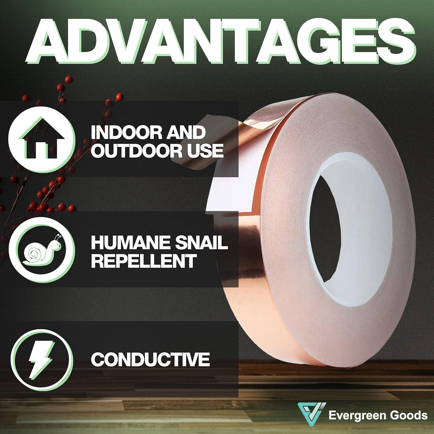 EVG 50mm x 15m Slug Copper Tape | Adhesive Copper Tape Slug Snail Repellent | Slug Deterrent Barrier Copper Foil Tape for Humane Pest Control |
