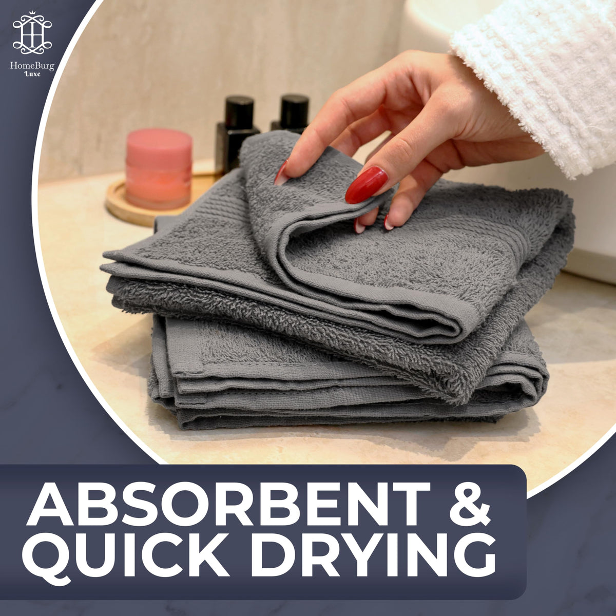 HomeBurg Luxe 6-Piece Towel Set – Soft & Absorbent Cotton, Quick-Drying, Easy Care, 40 x 70 cm, Stone Grey