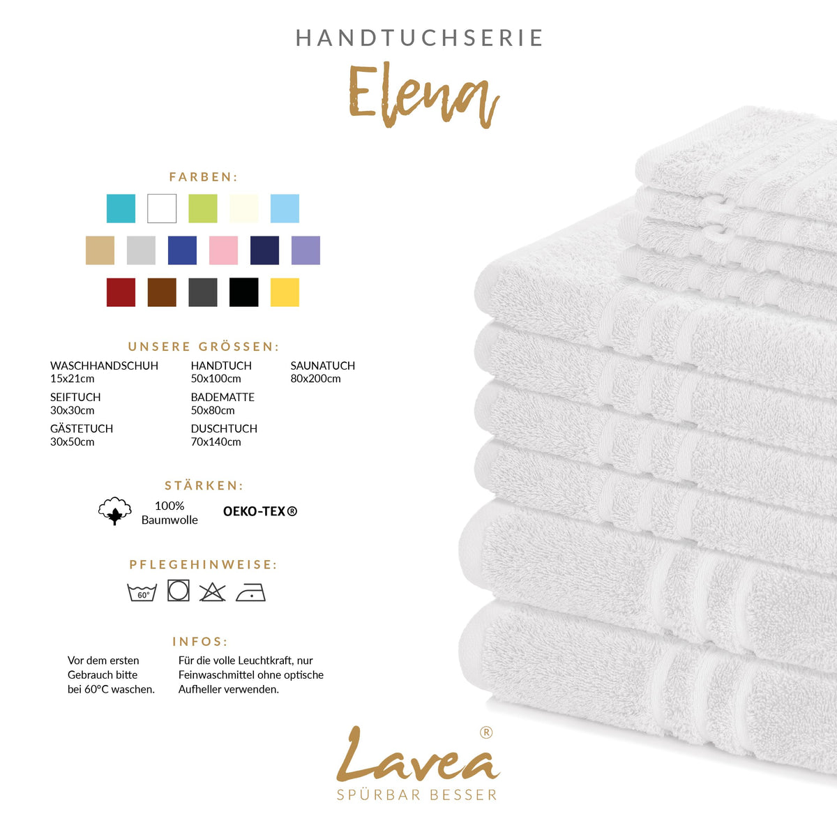 Lavea Set of 10 Flannels 30 x 30 cm, 100% Cotton Terry Cloth 500 g/m², Guest Towels and Small Wash Cloths, Easy Care 60 °C, Terry Cloth Series Elena