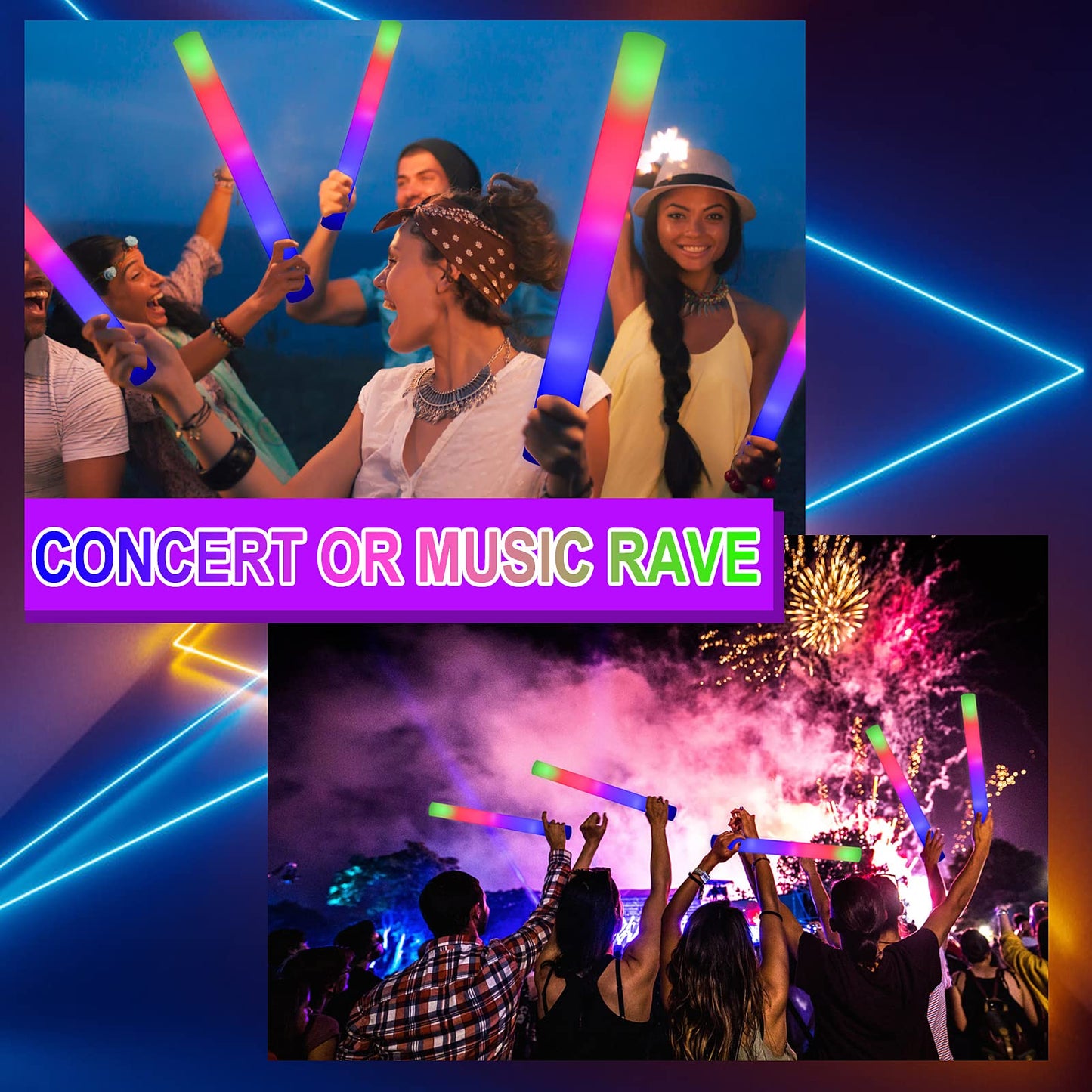 68PCS Led Foam Glow Sticks,Glow Sticks Bulk, Christmas Party Supplies with 3Modes Colorful Flashing, Glow in The Dark Party Supplies for Parties,