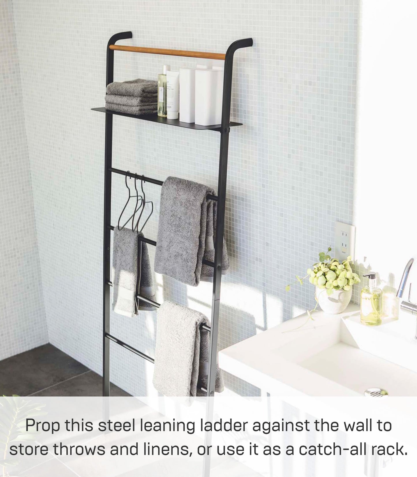 Yamazaki Tower Ladder Hanger Wide with Rack BK